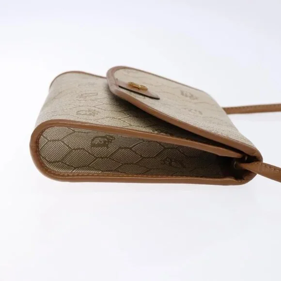 Christian Dior Honeycomb Canvas Shoulder Bag PVC Beige Gold Auth sw1104